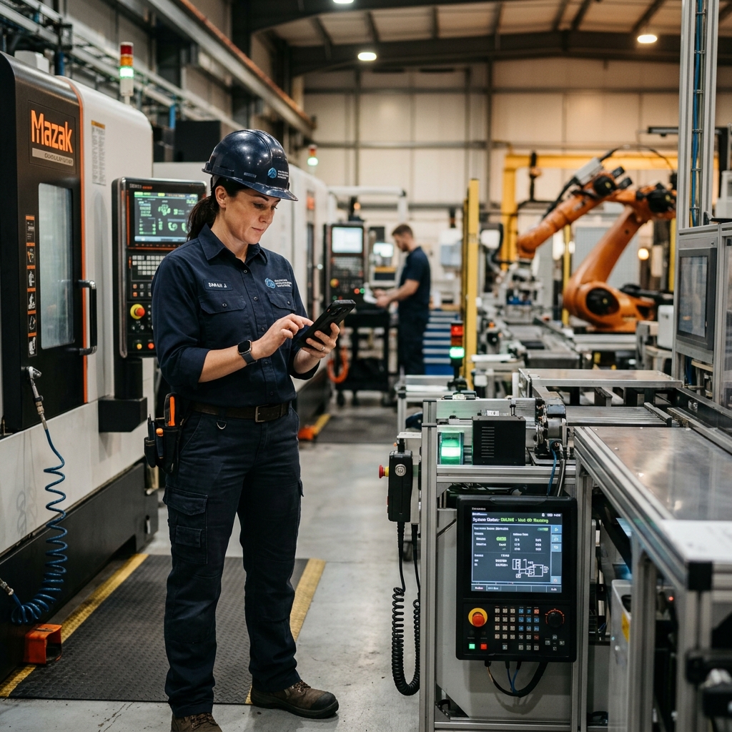 Technician using mobile app